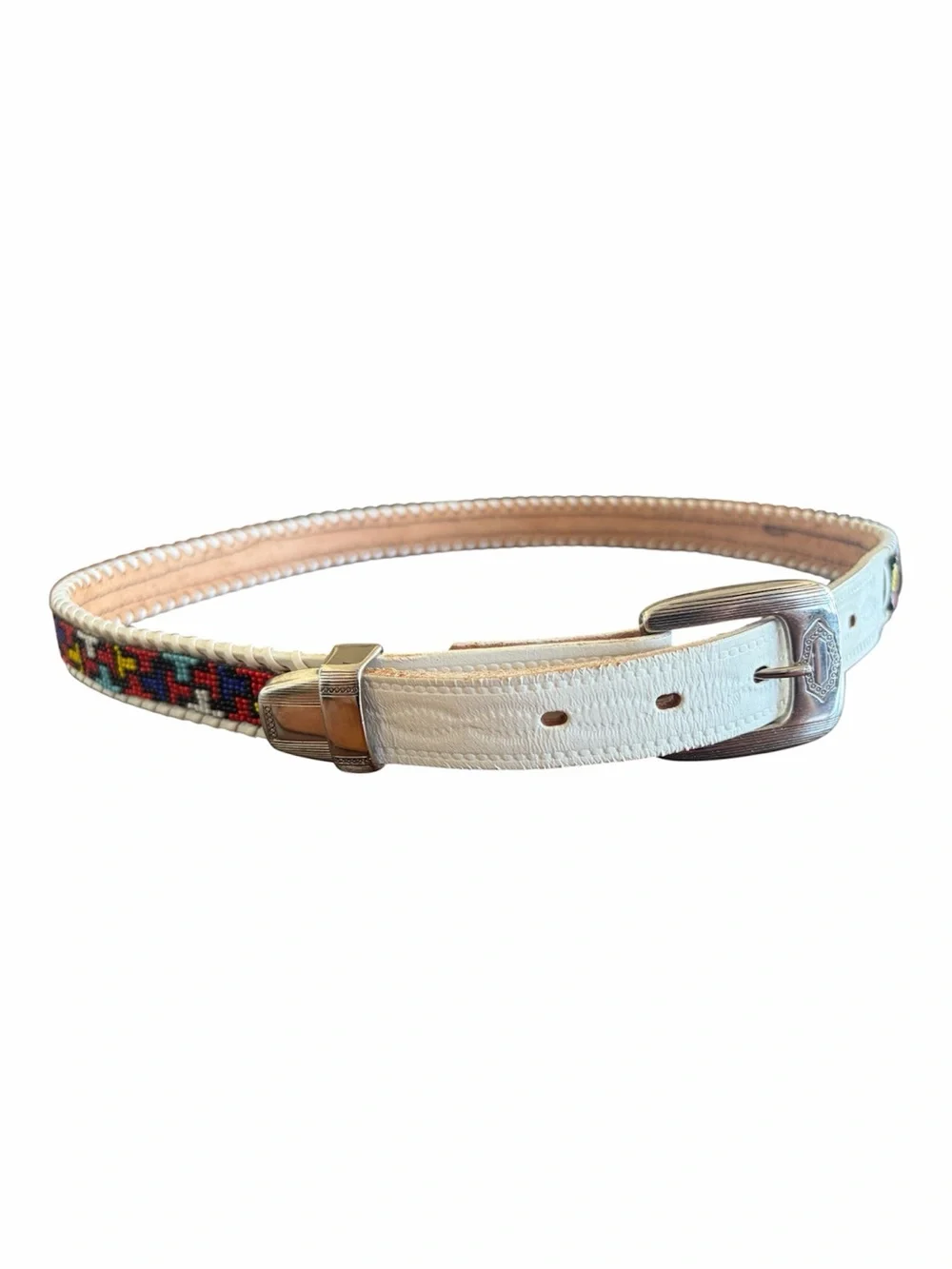Vintage Gammishire White Leather Southwestern Beaded Belt